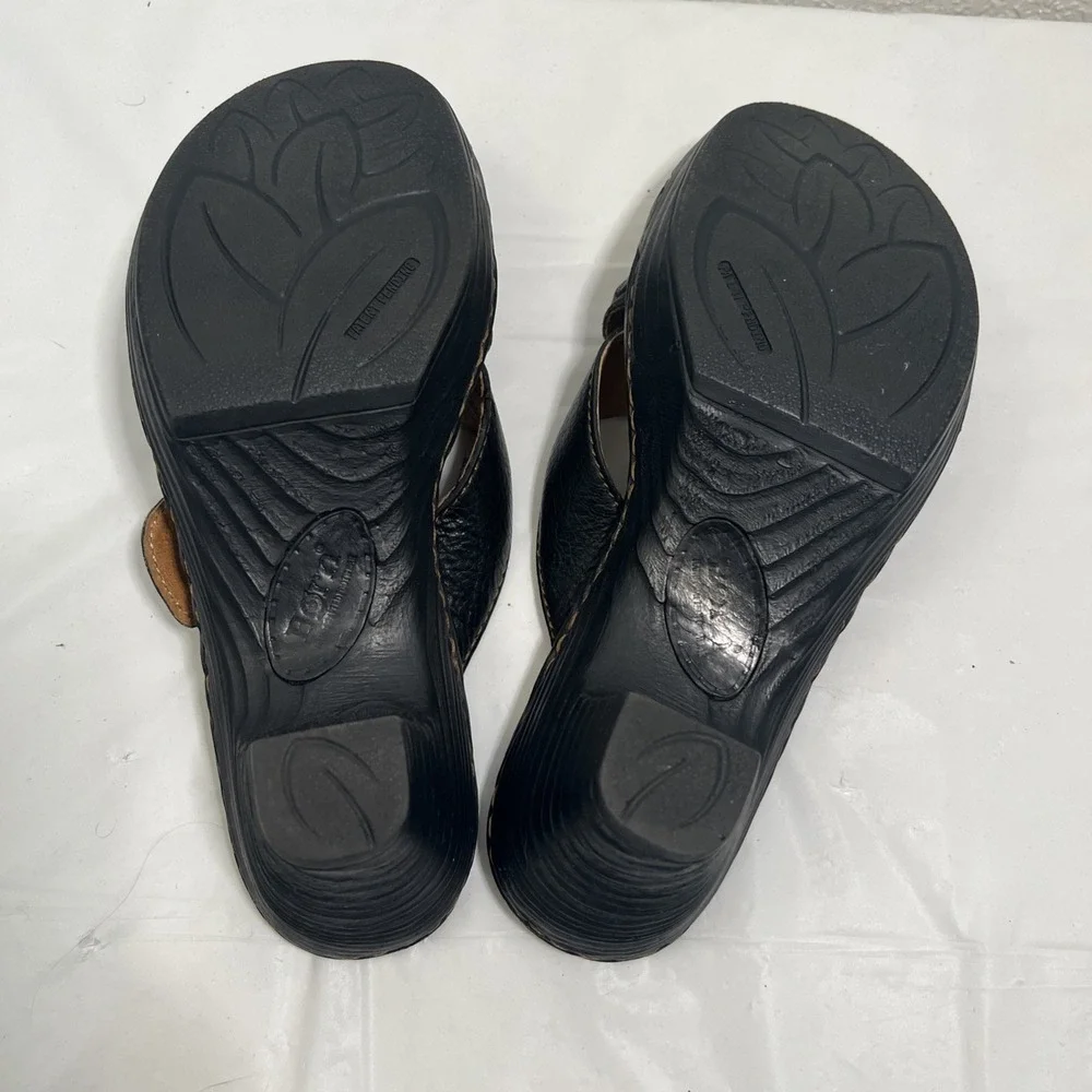 Born Comfort Wedge Sandals Black Leather Womens 7 Slip-On Buckle W3070 3